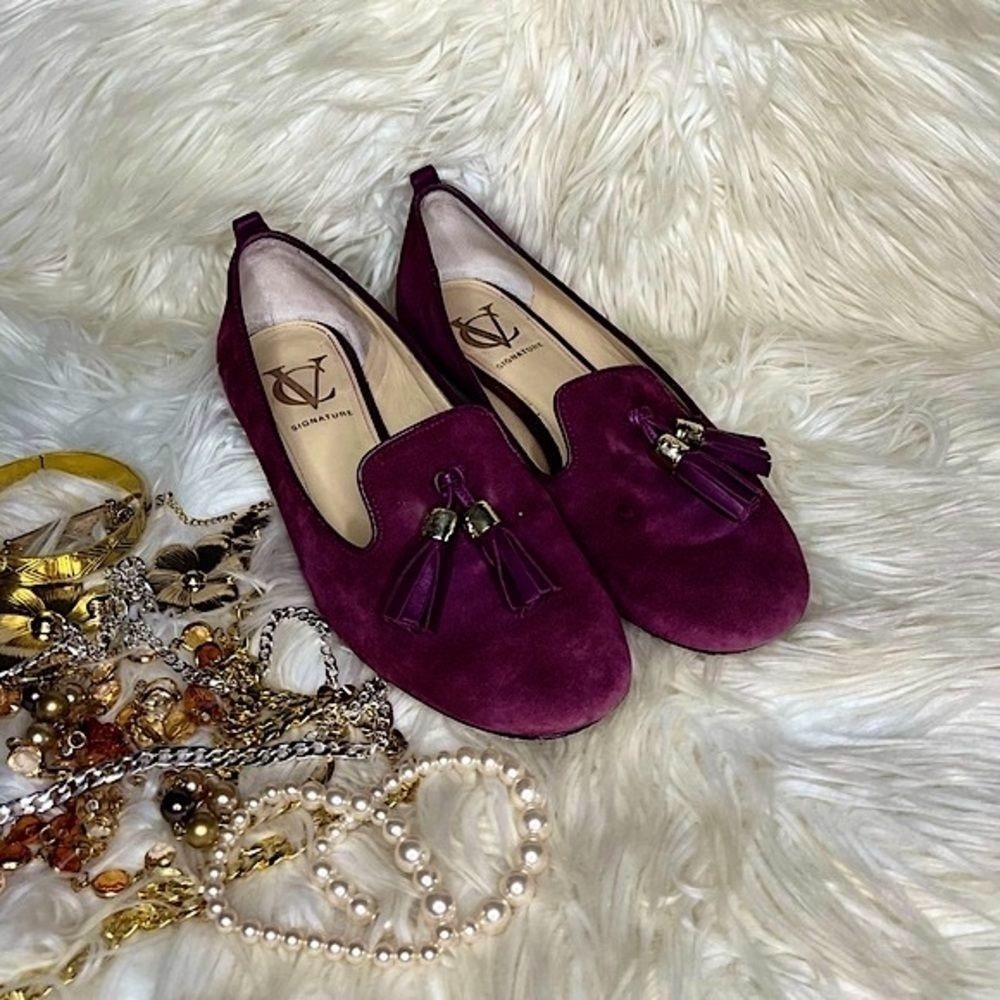 Vero Cuoio Purple Red Suede Slip On Flats with Tasle​​​ - Picture 3 of 15